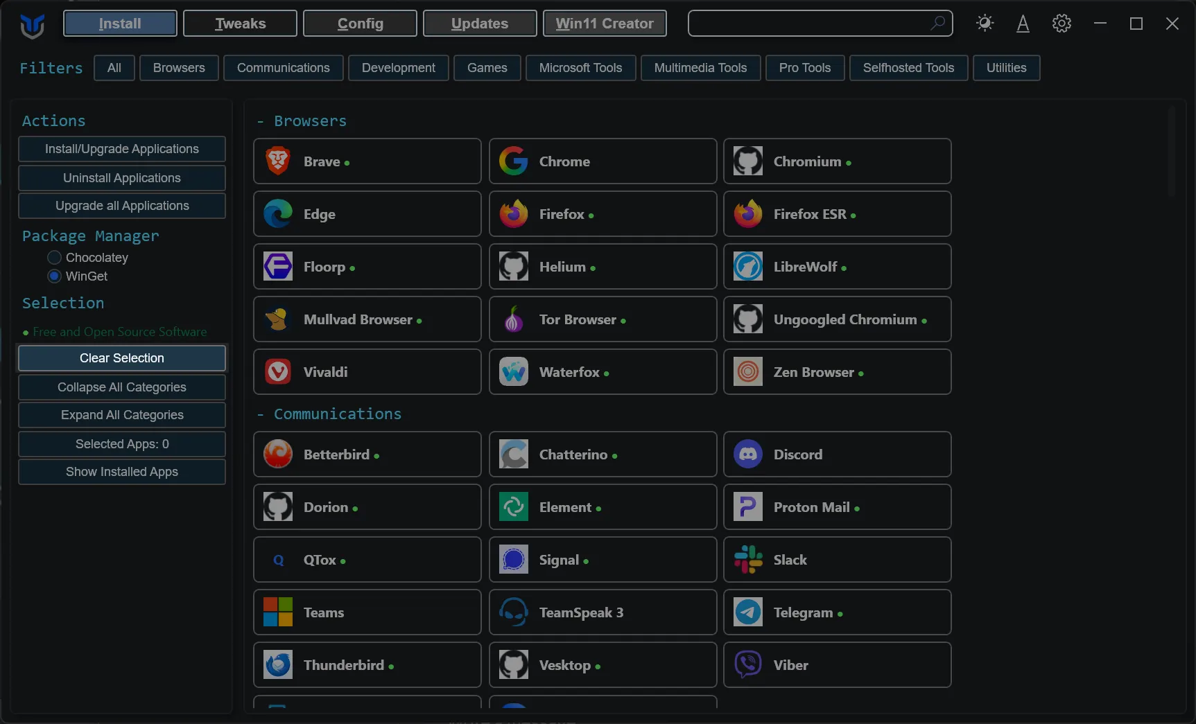 Clear app selections