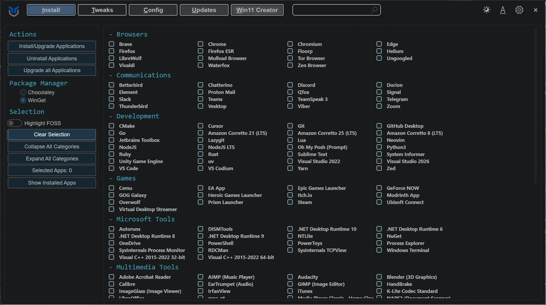 Clear app selections