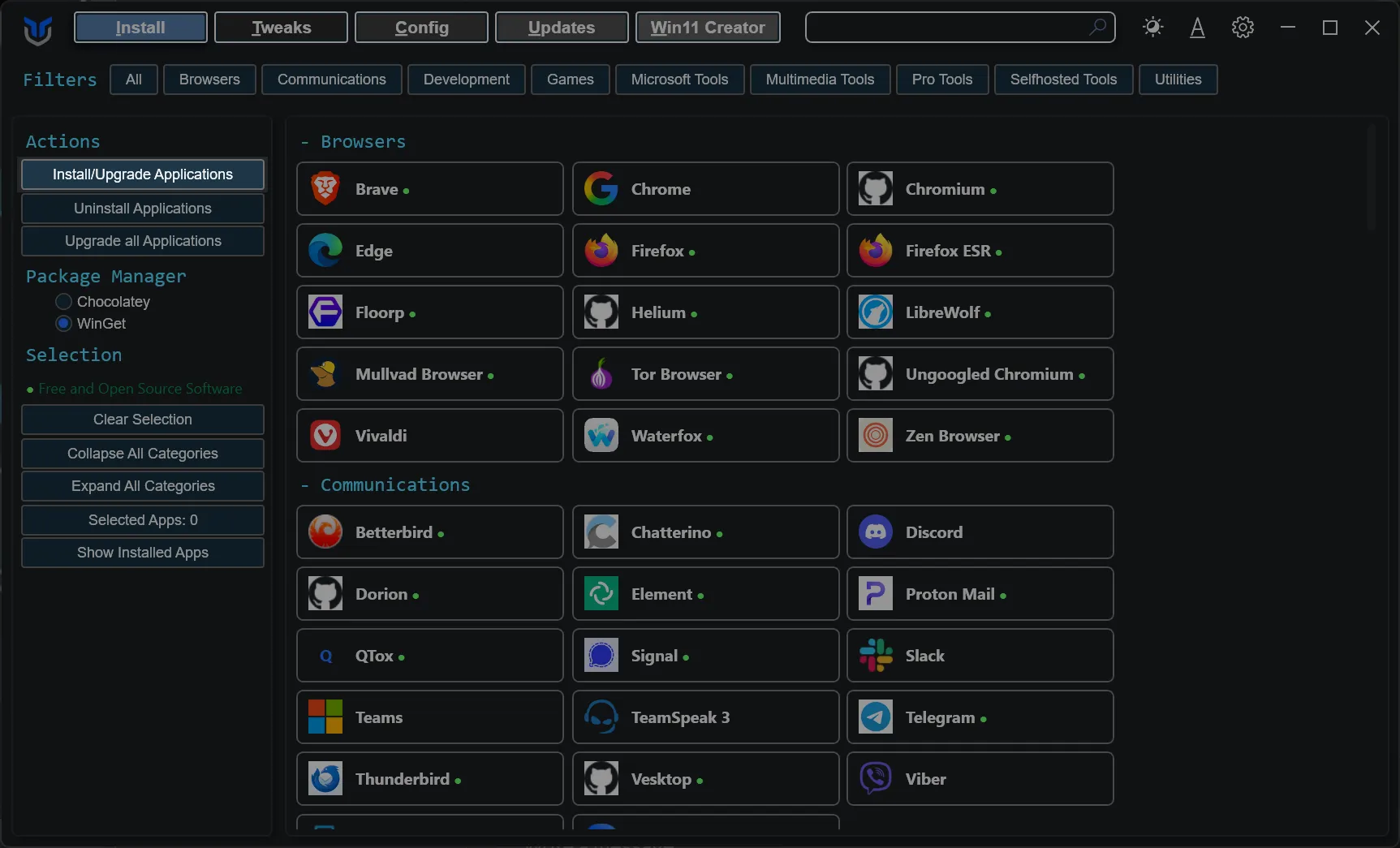 Install or upgrade selected applications