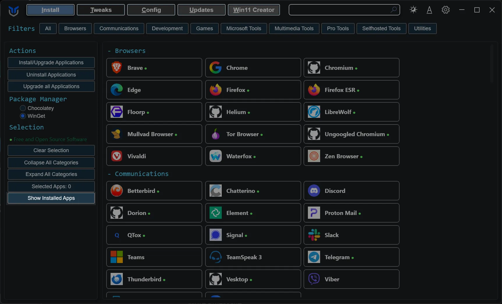 Show installed apps