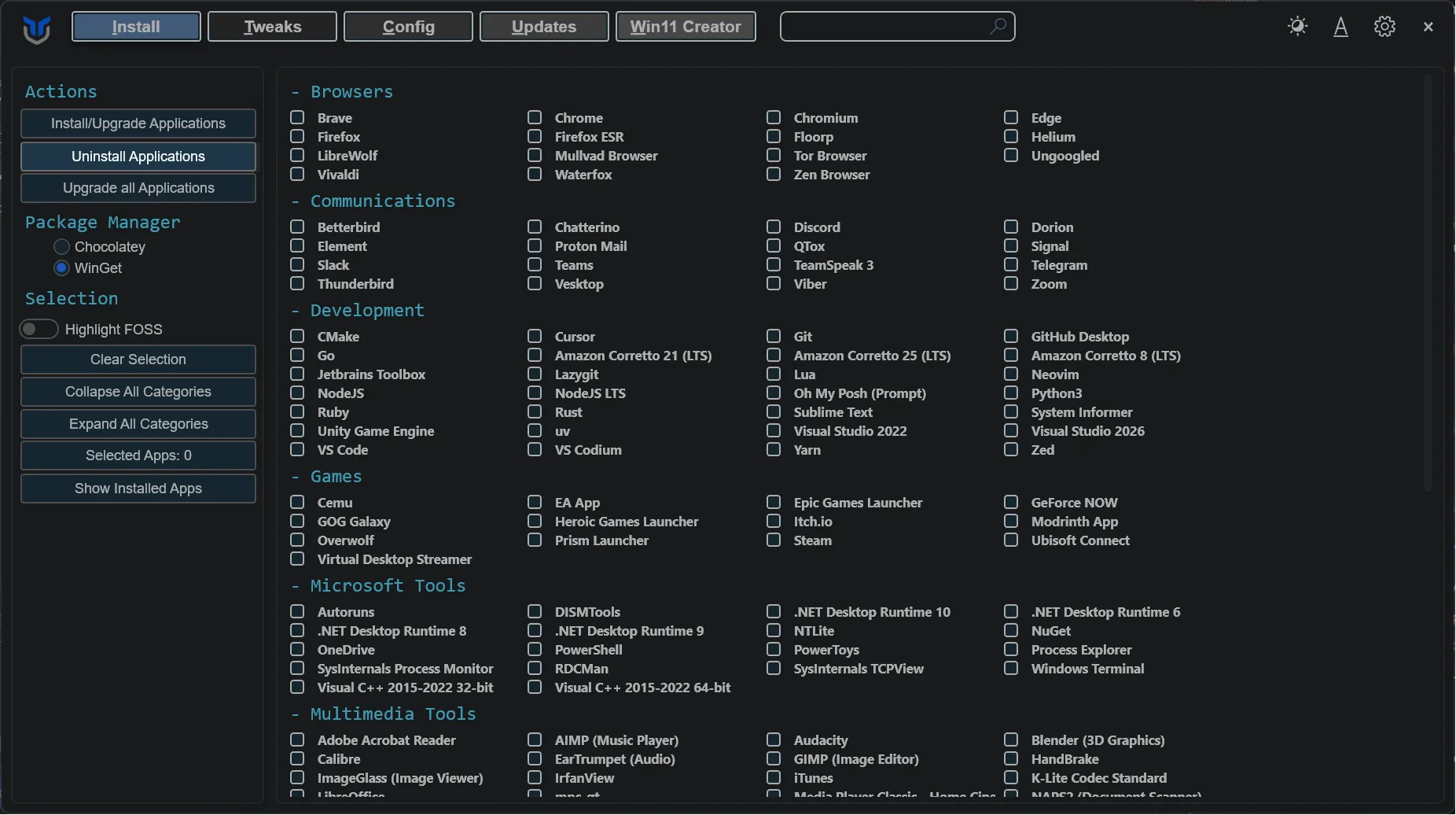 Uninstall selected applications