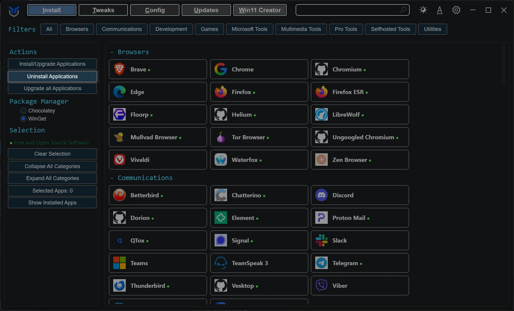 Uninstall selected applications