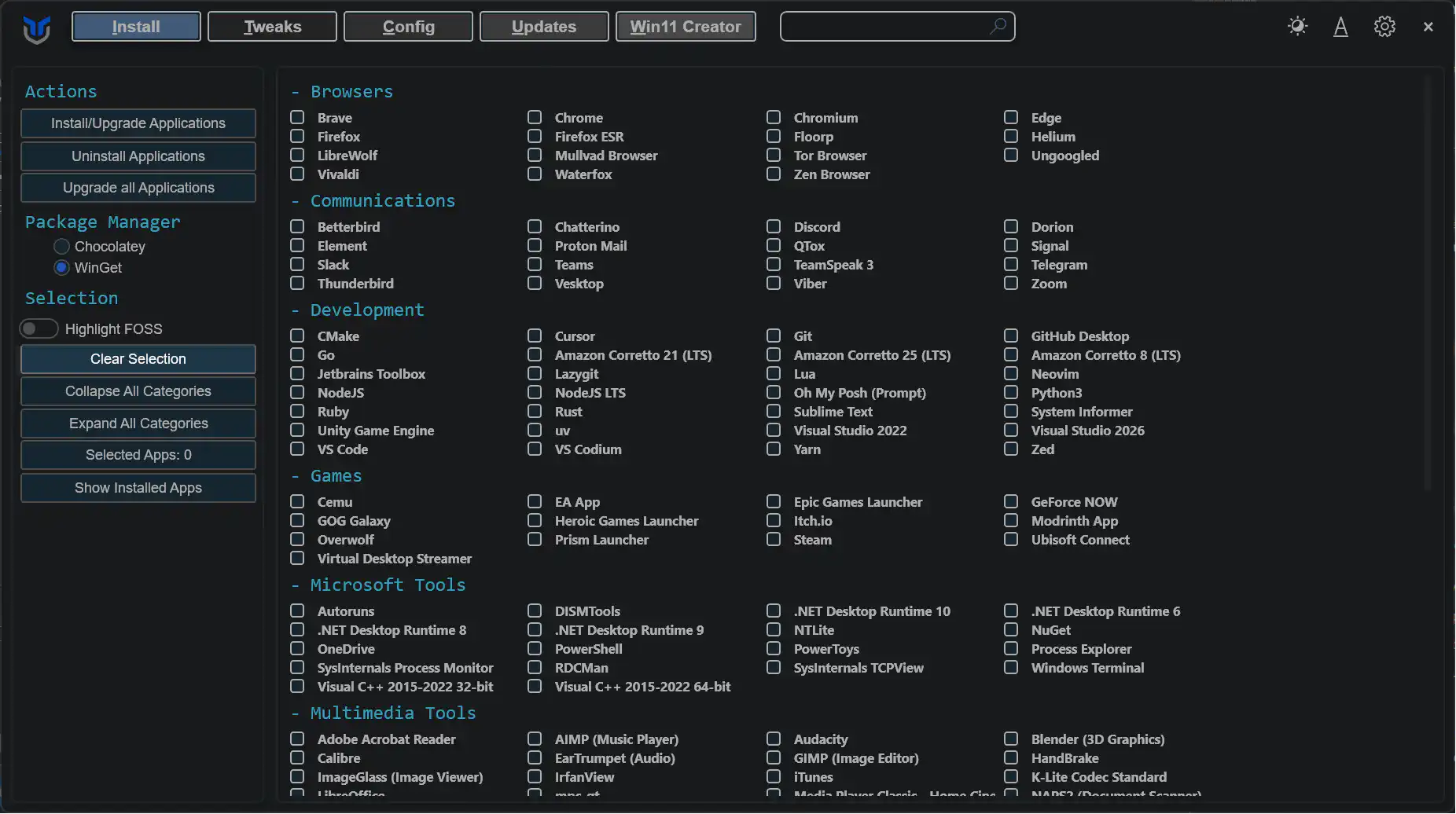 Clear app selections